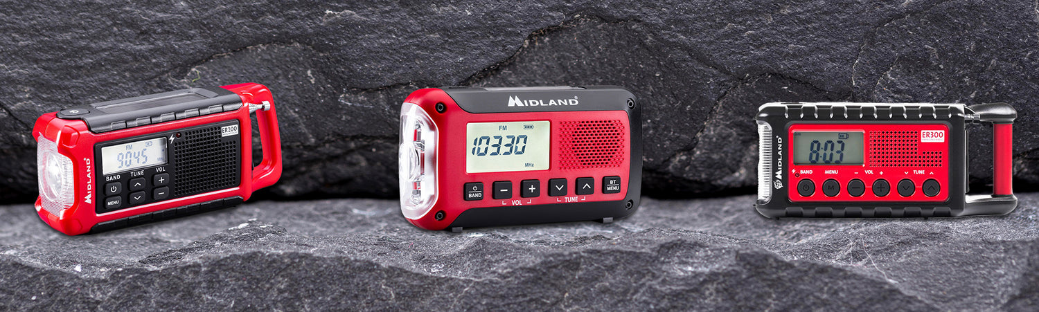 Wat is het verschil tussen de Midland ER200, ER250BT en de ER300 noodradio's?