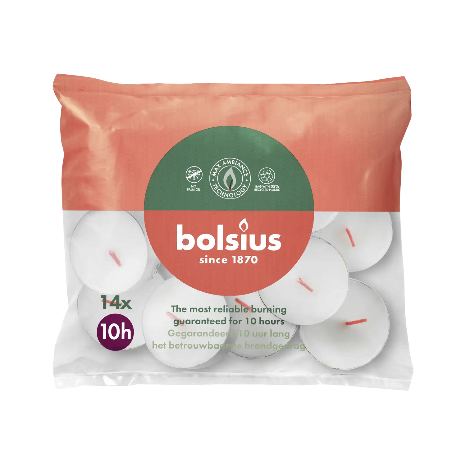 Bolsius Maxi-waxinelichtjes 10-uur zak 14 stuks